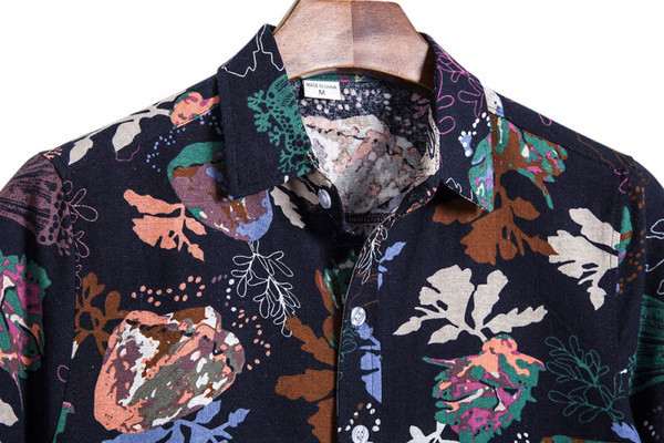 Cămașă casual pentru bărbați cu motive florale și guler clasic