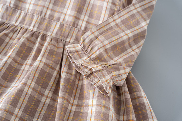 Карирана детска рокля за момичета разкроен модел с дълъг ръка и яка