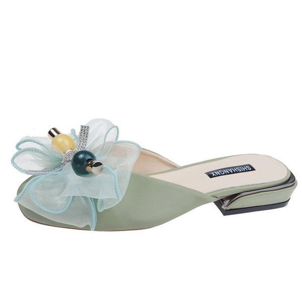 Papuci moderni de damă cu talpă plată și element panglică