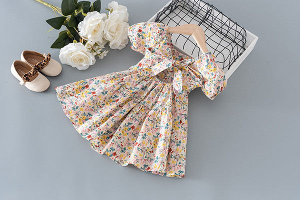 Rochie copii model nou pentru fete cu maneci scurte si panglica