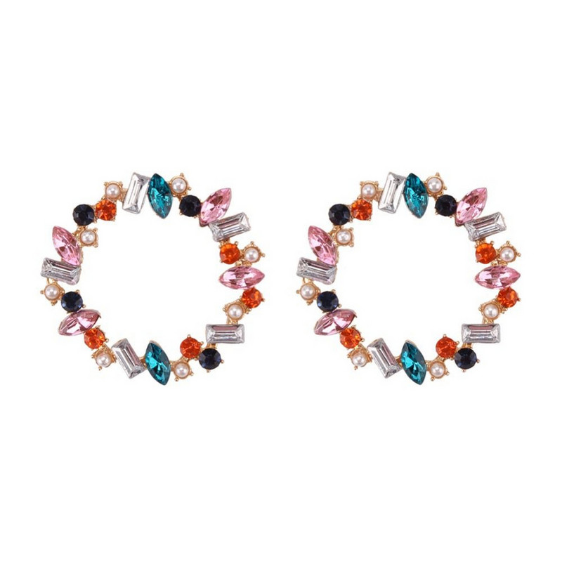 Модерни обеци с цветни камъни в кръгла форма 