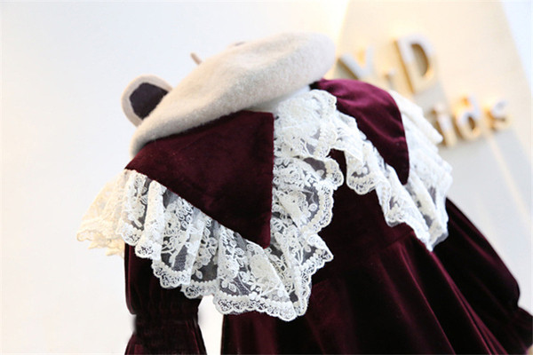 Rochie de copii eleganta pentru fete din catifea cu maneci lungi