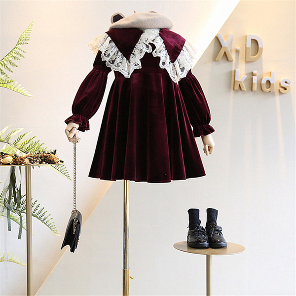 Rochie de copii eleganta pentru fete din catifea cu maneci lungi