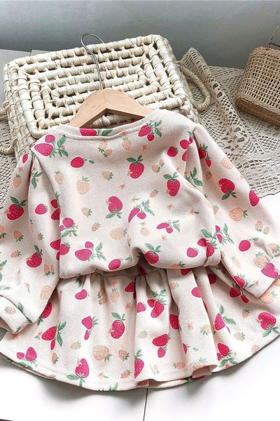 Rochie copii din bumbac pentru fete cu maneci lungi