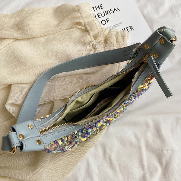 Geantă de mână elegantă cu paiete și fermoar