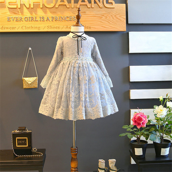 Rochie pentru copii eleganta din dantela model decupata cu maneci lungi