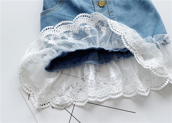 Fusta de blugi pentru copii model nou cu talie elastica si dantela