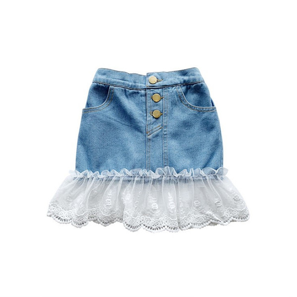 Fusta de blugi pentru copii model nou cu talie elastica si dantela