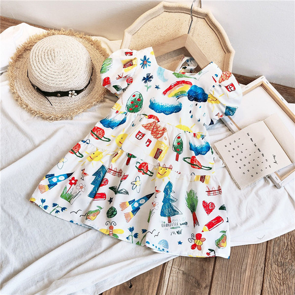 Rochie casual pentru copii pentru fete cu maneca scurta si model colorat