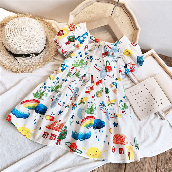 Rochie casual pentru copii pentru fete cu maneca scurta si model colorat