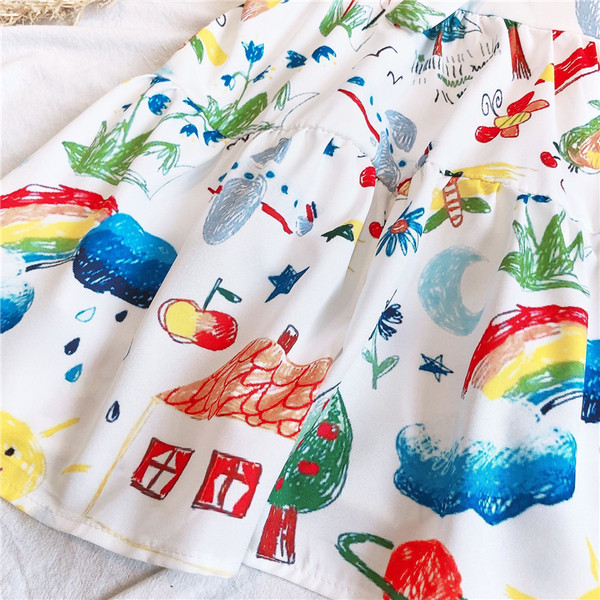 Rochie casual pentru copii pentru fete cu maneca scurta si model colorat