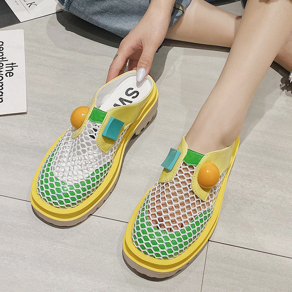 Papuci dama cu talpa inalta si plasa