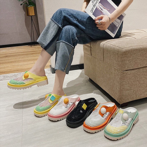 Papuci dama cu talpa inalta si plasa