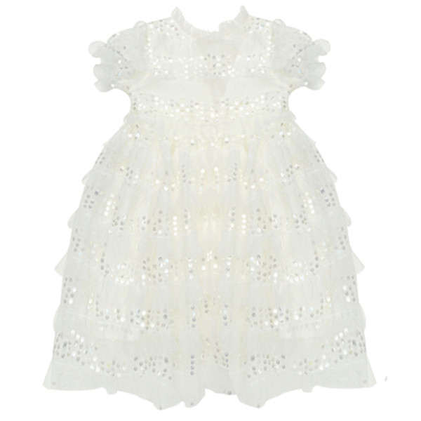 Стилна детска рокля за момичета с къс ръкав, пайети и тюл