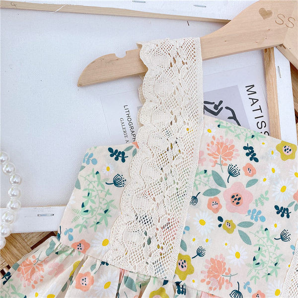 Rochie de vara copii pentru fete cu bretele din dantela si model floral