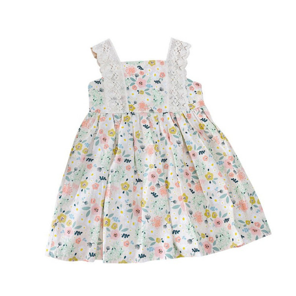 Rochie de vara copii pentru fete cu bretele din dantela si model floral