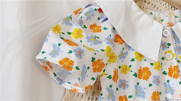 Детска ежедневна рокля за момичета с къс ръкав и класическа яка