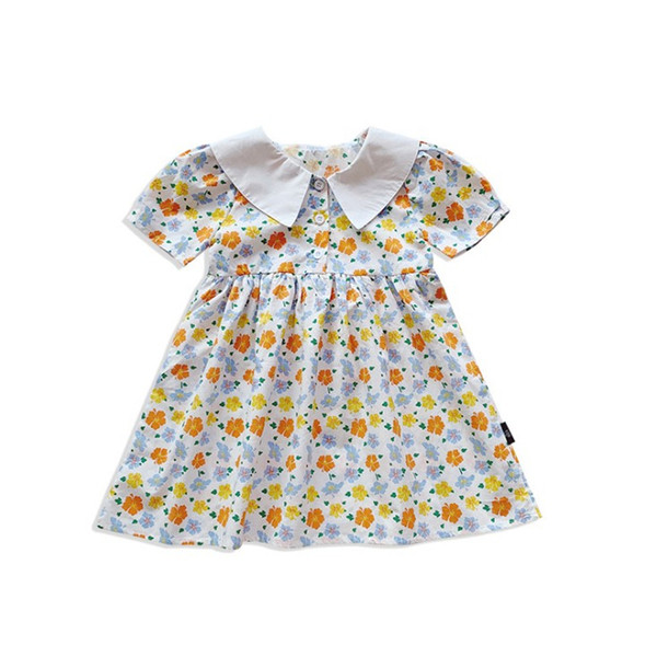 Детска ежедневна рокля за момичета с къс ръкав и класическа яка