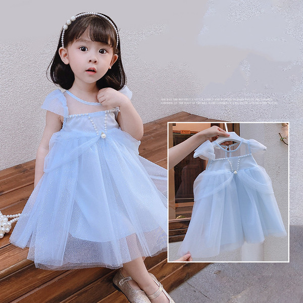 Rochie albastra pentru fete pentru copii cu tul si perle