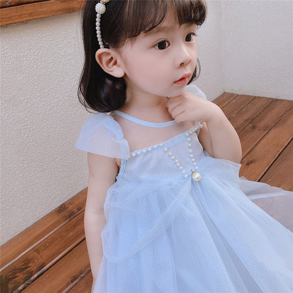 Rochie albastra pentru fete pentru copii cu tul si perle