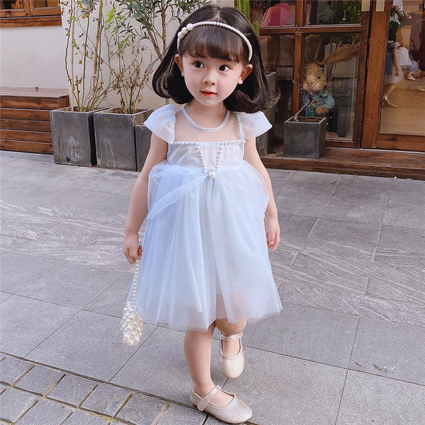 Rochie albastra pentru fete pentru copii cu tul si perle