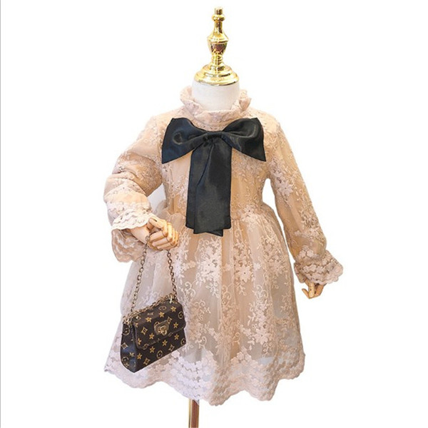 Rochie copii din dantela pentru fete cu maneci lungi si panglica