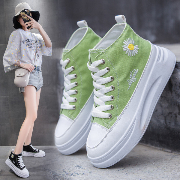 Adidasi de dama cu talpa inalta si broderie