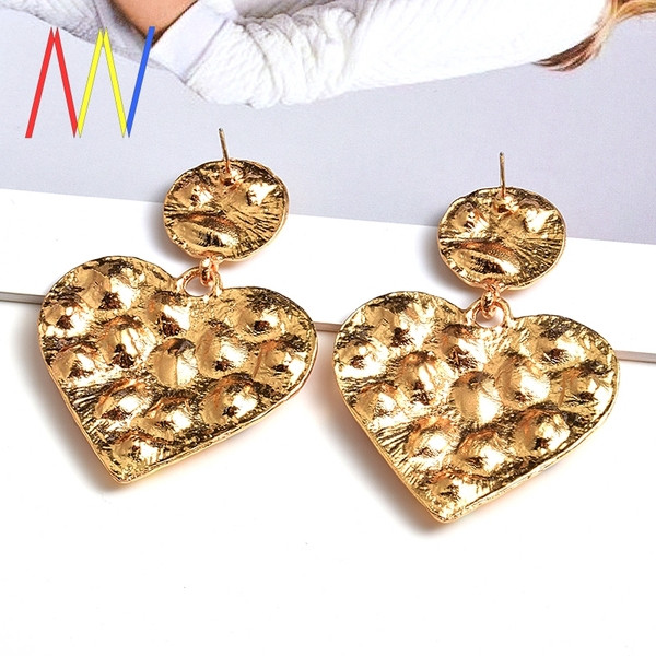 Cercei de dama din metal in forma de inima cu pietre colorate