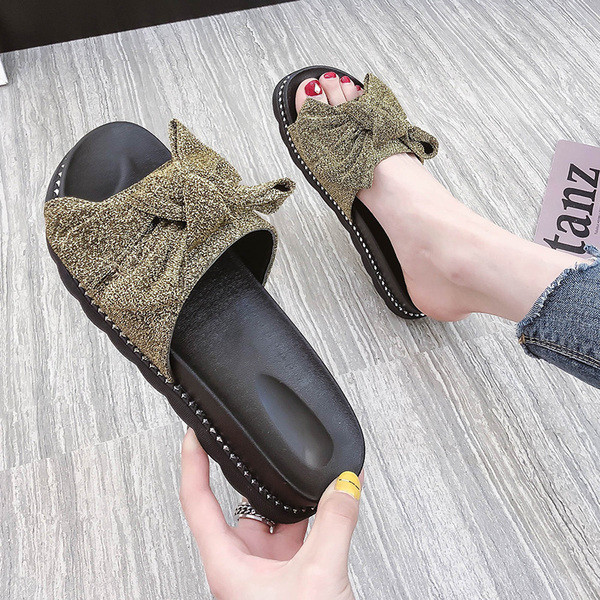 Papuci de dama cu panglica si efect stralucitor