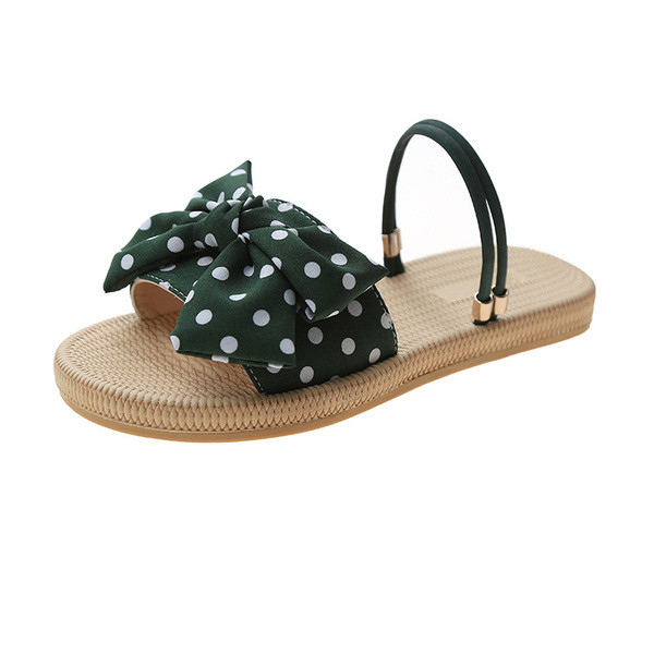 Sandale de dama cu bareta si panglica cu buline