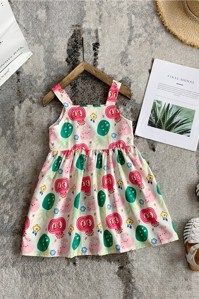 Rochie de vara copii pentru fete model croiat cu bretele late