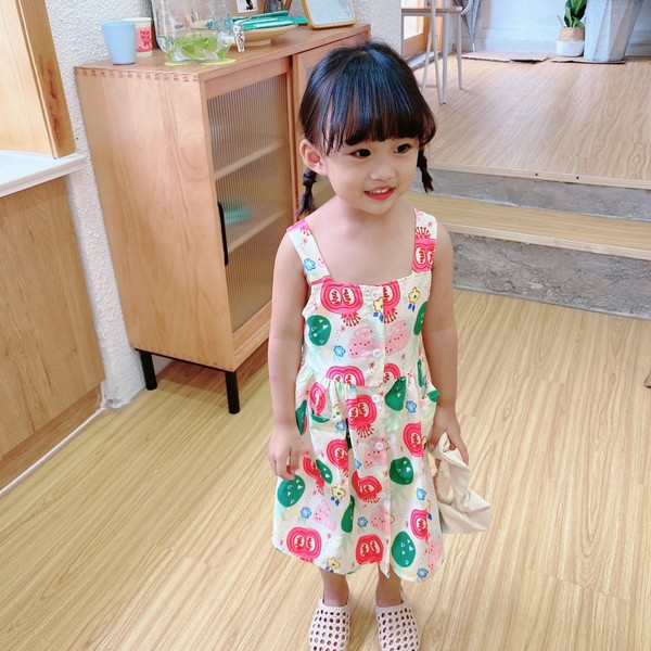 Rochie de vara copii pentru fete model croiat cu bretele late