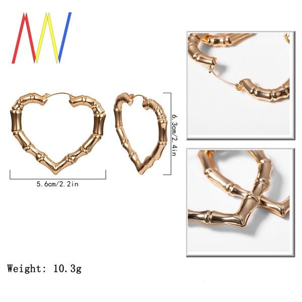 Cercei mari de dama din metal in forma de inima