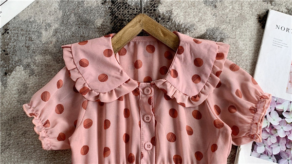 Rochie modernă pentru copii pentru fete cu mâneci scurte și guler