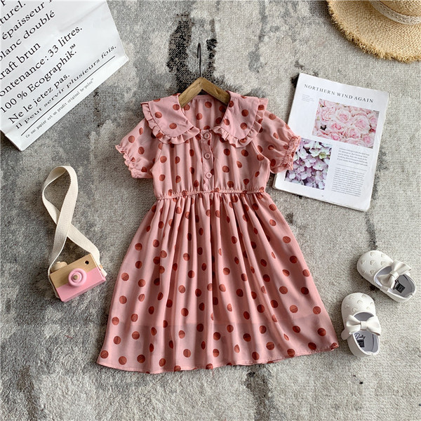 Rochie modernă pentru copii pentru fete cu mâneci scurte și guler