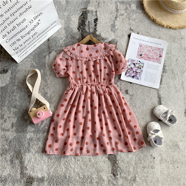 Rochie modernă pentru copii pentru fete cu mâneci scurte și guler