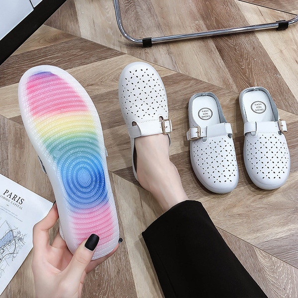 Papuci casual dama din piele cu gauri