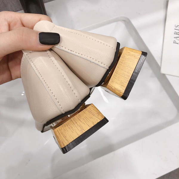 Pantofi de dama din piele cu toc patrat