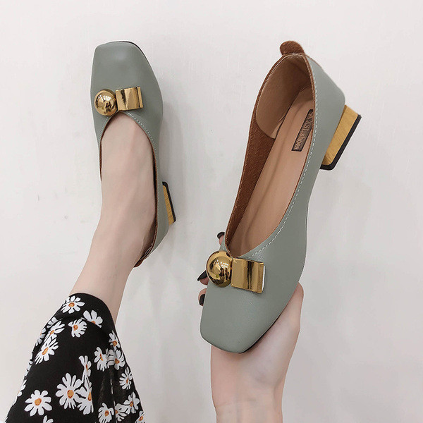 Pantofi de dama din piele cu toc patrat