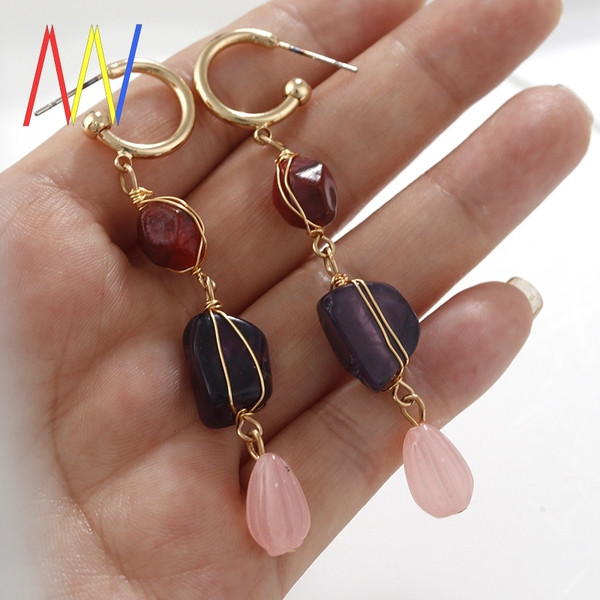 Cercei de dama moderni din aur cu pietre colorate