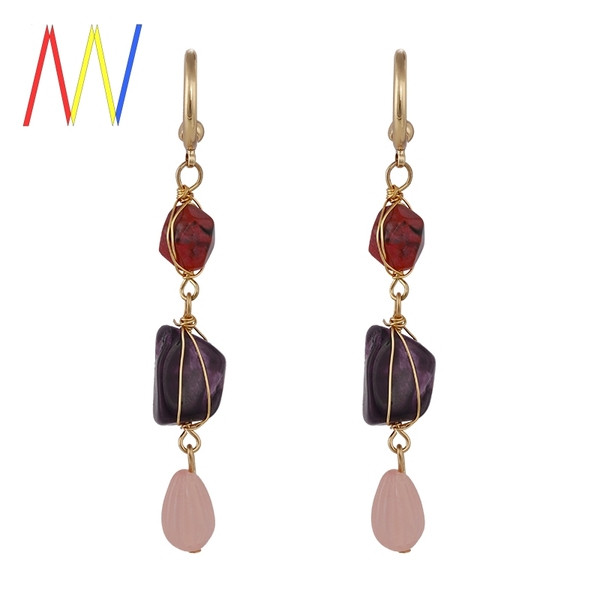 Cercei de dama moderni din aur cu pietre colorate