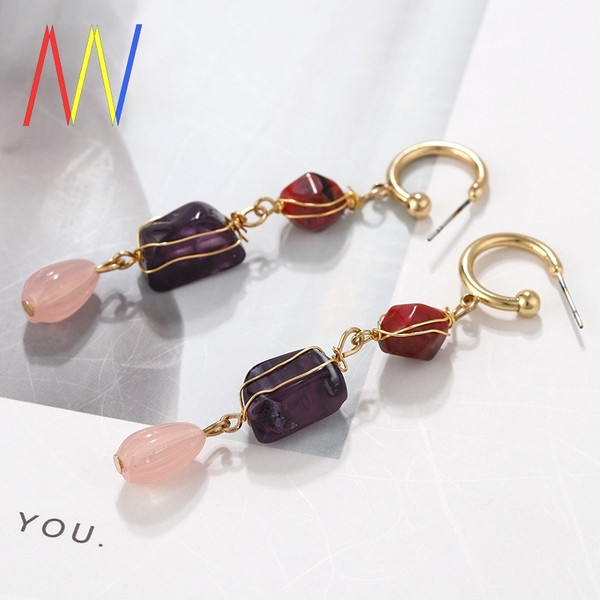 Cercei de dama moderni din aur cu pietre colorate