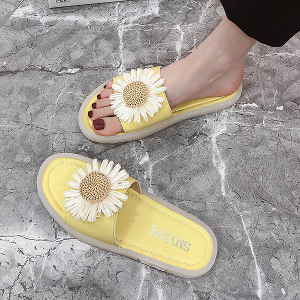 Papuci casual dama cu talpa plata si floare