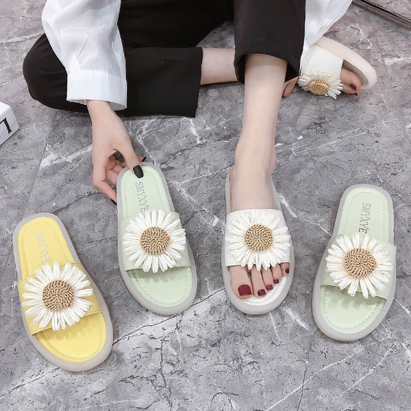 Papuci casual dama cu talpa plata si floare