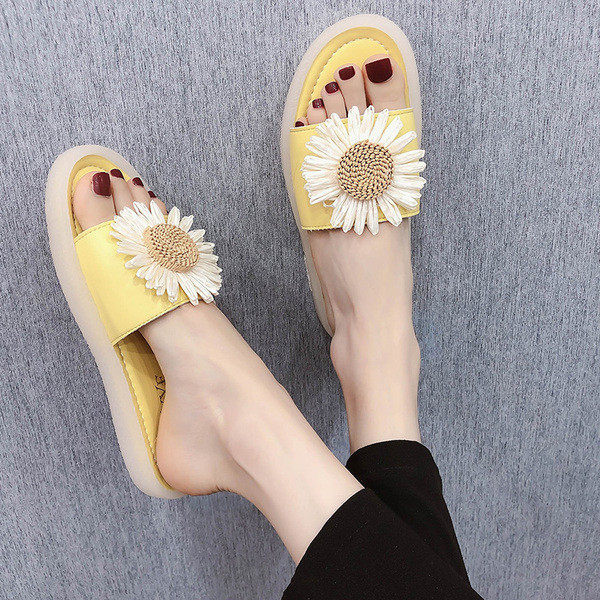 Papuci casual dama cu talpa plata si floare