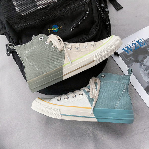 Adidași bărbați bicolor cu talpă plate și șireturi