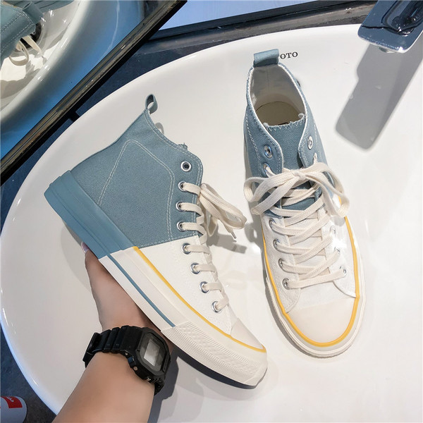 Adidași bărbați bicolor cu talpă plate și șireturi