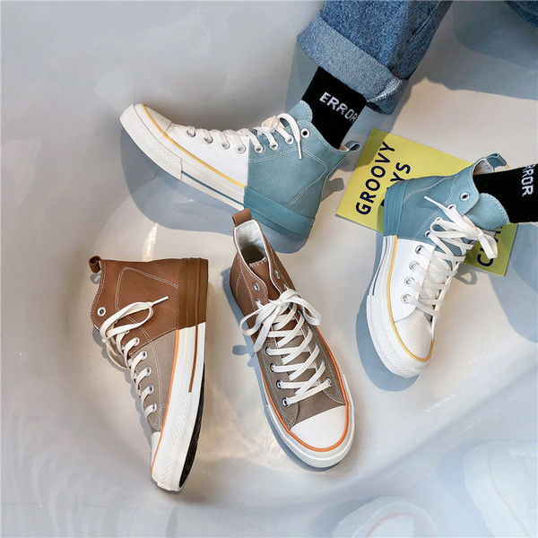 Adidași bărbați bicolor cu talpă plate și șireturi