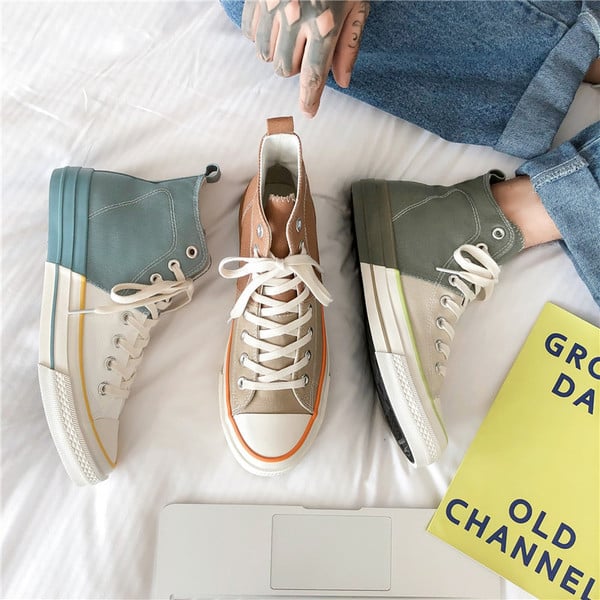 Adidași bărbați bicolor cu talpă plate și șireturi