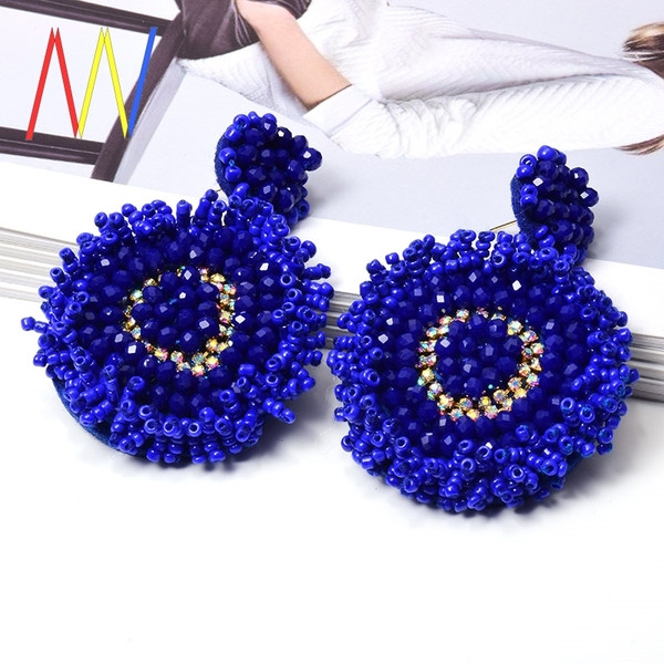 Cercei rotunzi de dama albastri cu margele